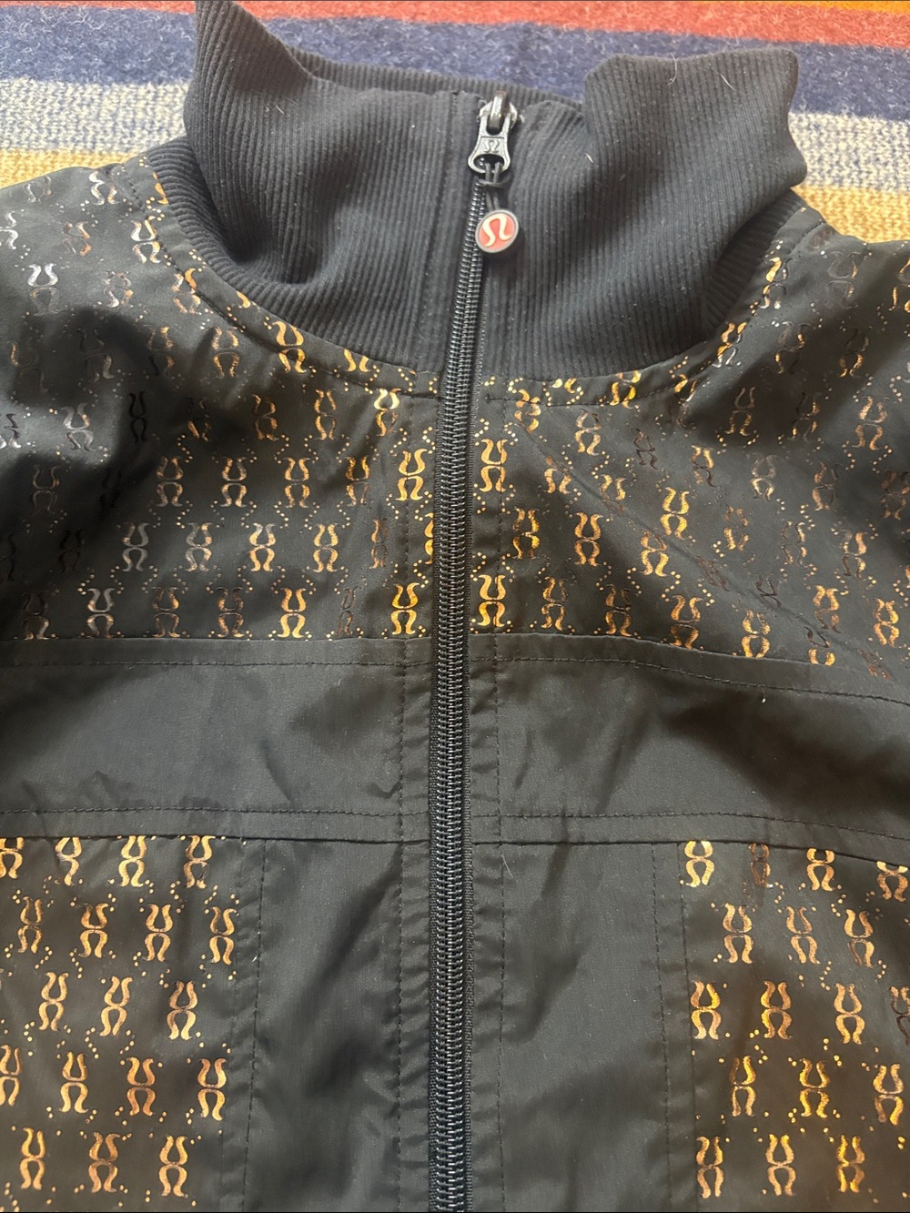 lululemon athletica Black Zip-Up Jacket with Metallic Pattern